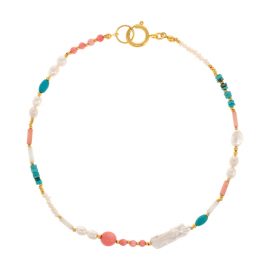 Bonjouk Studio - Marissa Natural Pearl Coral & Turquoise Necklace