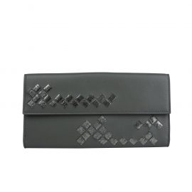 Bottega Veneta Women's Intercciaco Dark Gray Leather Long Wallet 134075 8495 - Atterley