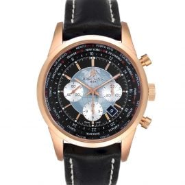 Breitling Black 18K Rose Gold Transocean Chronograph Unitime RB0510 Men's Wristwatch 46 MM
