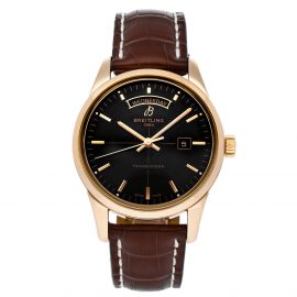 Breitling Black 18K Rose Gold Transocean Day & Date R4531012/BB70 Men's Wristwatch 43 MM