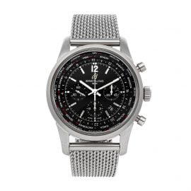Breitling Black Stainless Steel Transocean Chronograph Unitime Pilot AB0510U6/BC26 Men's Wristwatch 46 MM