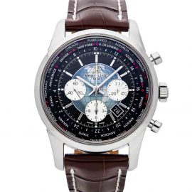 Breitling Black Stainless Steel Transocean Unitime Chronograph AB0510U4/BB62 Men's Wristwatch 46 MM