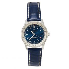 Breitling Blue Stainless Steel and Leather Navitimer 1 A17325 Men's Wristwatch 38 MM