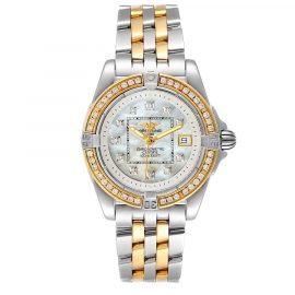 Breitling MOP Diamonds 18K Yellow Gold And Stainless Steel Cockpit D71356 Women's Wristwatch 32 MM