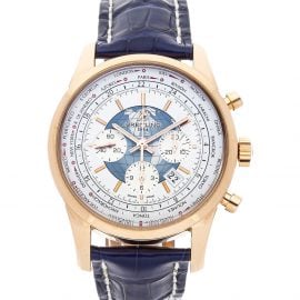 Breitling Silver 18K Rose Gold Transocean Chronograph Unitime RB0510U0/A733 Men's Wristwatch 46 MM