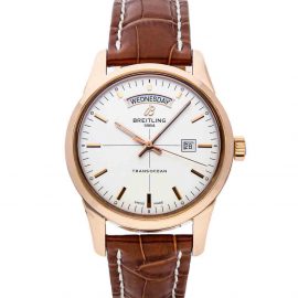 Breitling Silver 18K Rose Gold Transocean Day & Date R4531012/G752 Men's Wristwatch 43 MM