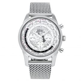 Breitling Silver Stainless Steel Transocean Chronograph AB0510U0/A790 Men's Wristwatch 46 MM