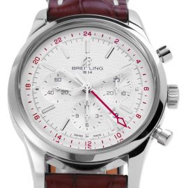Breitling Transocean Chronograph GMT AB045112.G772.739P.A20BA.1, Arabic Numerals, 2014, Very Good, Case material Steel, Bracelet material: Leather
