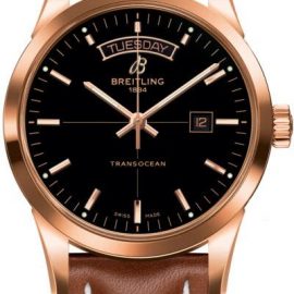 Breitling Watch Transocean Black Red Gold Leather Tang Type