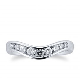 Brilliant Cut 0.33 Carat Total Weight Diamond Set Ladies Shaped Wedding Ring In 18 Carat White Gold - Ring Size P