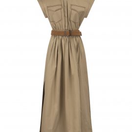 Brunello Cucinelli Cotton Chemise Dress With Woven Rustic Belt