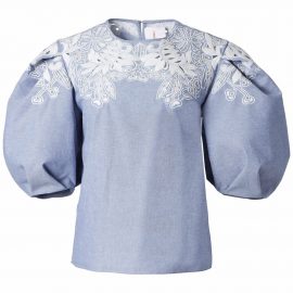 Carolina Herrera floral-detail puff-sleeve blouse - Blue