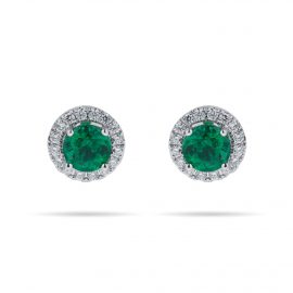 Carrington 18ct White Gold 4.34mm Emerald and 0.15cttw Diamond Studs