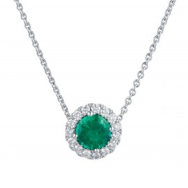 Carrington 18ct White Gold 6mm Emerald and 0.20cttw Diamond Pendant