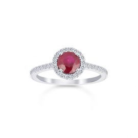 Carrington 18ct White Gold 6mm Ruby And 0.30cttw Diamond Ring - Ring Size J