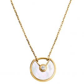 Cartier Amulette De Cartier Mother of Pearl Diamond 18K Yellow Gold Pendant Necklace XS
