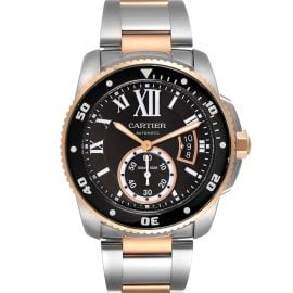 Cartier Black 18K Rose Gold And Stainless Steel Calibre Diver W7100054 Men's Wristwatch 42 MM