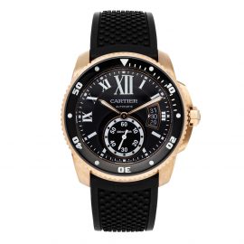 Cartier Black 18K Rose Gold Calibre De Cartier Diver W7100052 Men's Wristwatch 42 MM