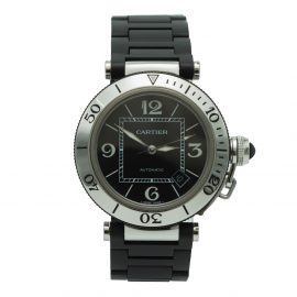 Cartier Black Pasha Stainless Steel & Rubber Automatic Men's Watch 40MM