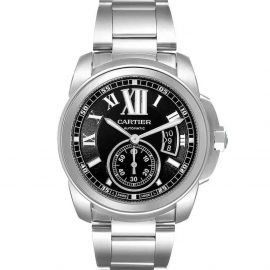 Cartier Black Stainless Steel Calibre de Cartier W7100016 Automatic Men's Wristwatch 42 MM