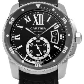 Cartier Calibre de Cartier W7100056, Roman Numerals, 2014, Used, Case material Steel, Bracelet material: Rubber