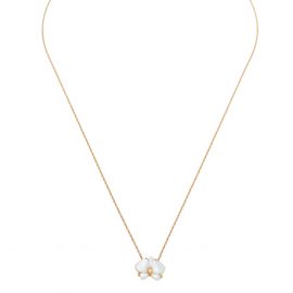Cartier Caresse D'orchidees par Cartier 18K Yellow Gold Diamond Mother of Pearl Pendant Necklace
