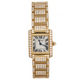 Cartier Cream 18k Yellow Gold Diamond Tank Francaise 2364 Women's Wristwatch 20 mm