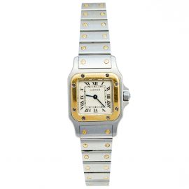 Cartier Cream 18k Yellow Gold Stainless Steel Santos De Cartier 1057930 Women's Wristwatch 24 mm, Cream