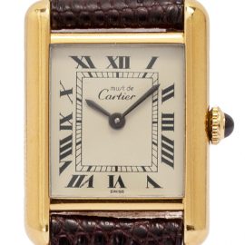 Cartier Must de cartier Tank, Roman Numerals, 1982, Good, Case material Yellow Gold, Bracelet material: Leather