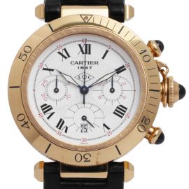Cartier Pasha 09601, Roman Numerals, 1998, Used, Case material Yellow Gold, Bracelet material: Leather