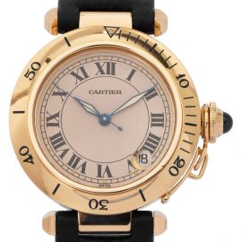 Cartier Pasha 1035, Roman Numerals, 1997, Very Good, Case material Yellow Gold, Bracelet material: Leather