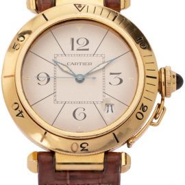 Cartier Pasha 1989, Arabic Numerals, 1989, Good, Case material Yellow Gold, Bracelet material: Leather