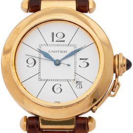 Cartier Pasha 820901, Arabic Numerals, 2000, Good, Case material Yellow Gold, Bracelet material: Leather