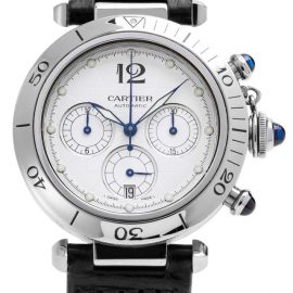 Cartier Pasha Chronograph W3105155 2113, Arabic Numerals, 2008, Very Good, Case material Steel, Bracelet material: Leather