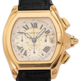 Cartier Roadster XL 2619, Roman Numerals, 2007, Very Good, Case material Yellow Gold, Bracelet material: Leather