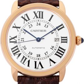 Cartier Ronde Solo W6701009, Roman Numerals, 2020, Very Good, Case material Rose Gold, Bracelet material: Leather