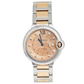 Cartier Salmon Diamonds 18K Rose Gold Stainless Steel Ballon Bleu WE902054 Women's Wristwatch 36 mm, Silver