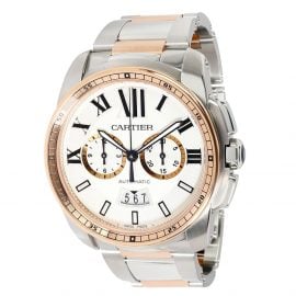 Cartier Silver 18K Rose Gold And Stainless Steel Calibre De Cartier W7100042 Men's Wristwatch 42 MM