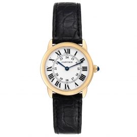 Cartier Silver 18K Yellow Gold Ronde Solo W6700355 Women's Wristwatch 29 MM