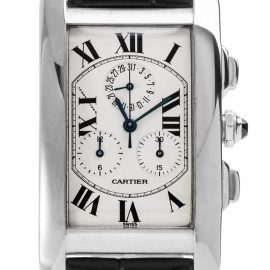 Cartier Tank Americaine 2312, Roman Numerals, 2000, Very Good, Case material White Gold, Bracelet material: Leather