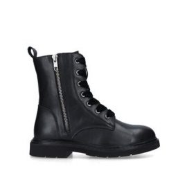 Carvela Women's Lace Up Combat Boots Black Leather Strategy 2