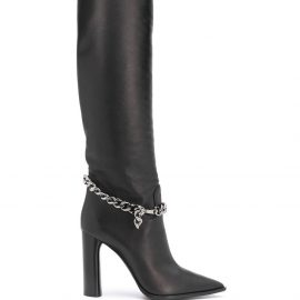 Casadei chain-embellished knee-high boots - Black