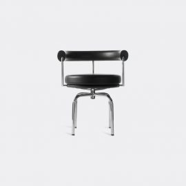 Cassina Seating - 'LC7' swivel chair, chrome structure in Black Internal metal frame, leather