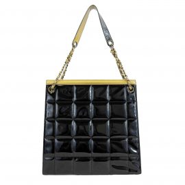 Chanel - 2000 Black Lax Square Leather Tote - Chanel Embossed Shoulder Strap Bag, Black