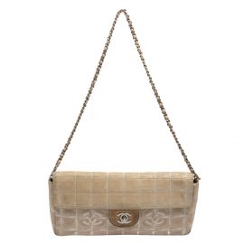 Chanel Beige Chocolate Bar Quilted Fabric CC East West Flap Bag, Beige