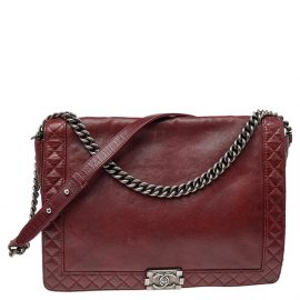 Chanel Burgundy Leather Large Reverso Boy Shoulder Bag, Red