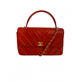 Chanel Coco Top Handle Bag Chevron, Red