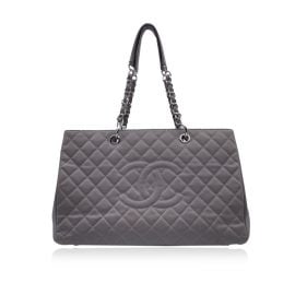 Chanel Grey Quilted Caviar Leather Grand Shopping Tote Gst Bag, Grey