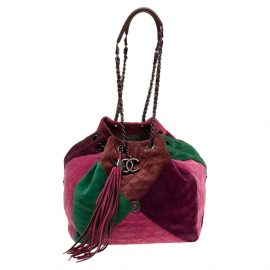 Chanel Multicolor Quilted Patchwork Suede Drawstring Shoulder Bag, Multicolor