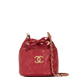 Chanel Pre-Owned 1985-1993 Cosmos diamond quilted CC drawstring shoulder bag - Red